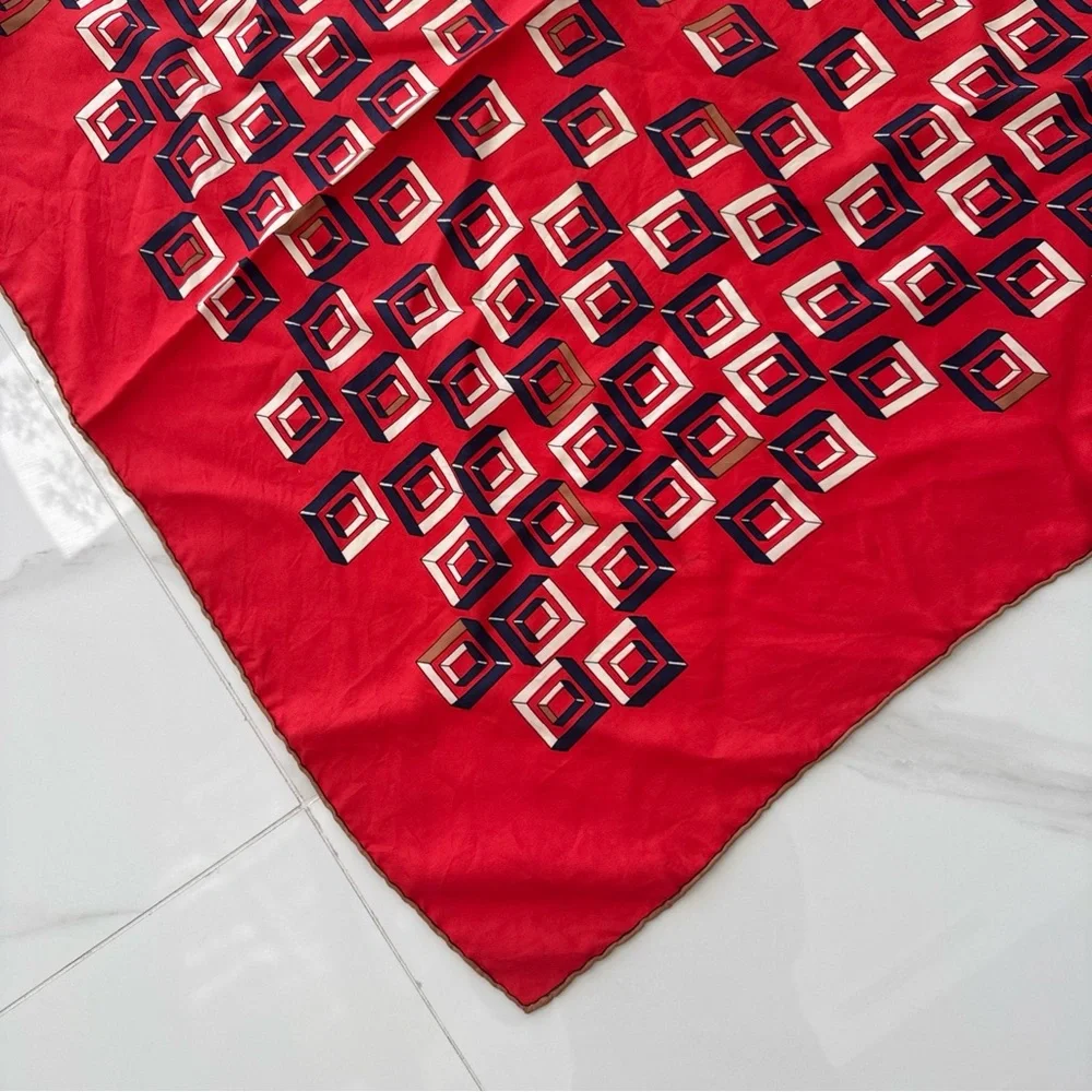 Dior Red and Navy Geometric Scarf